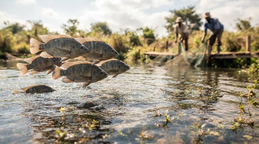Samaki wa kufugwa katika bwawa nchini Tanzania, wakikabiliwa na vifo vikubwa kutokana na magonjwa na hali mbaya ya mazingira.