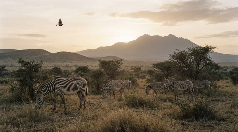 Farasi wa Milima ya Grevy, spishi hatarini ya wanyamapori Tanzania, wakichungwa msituni.