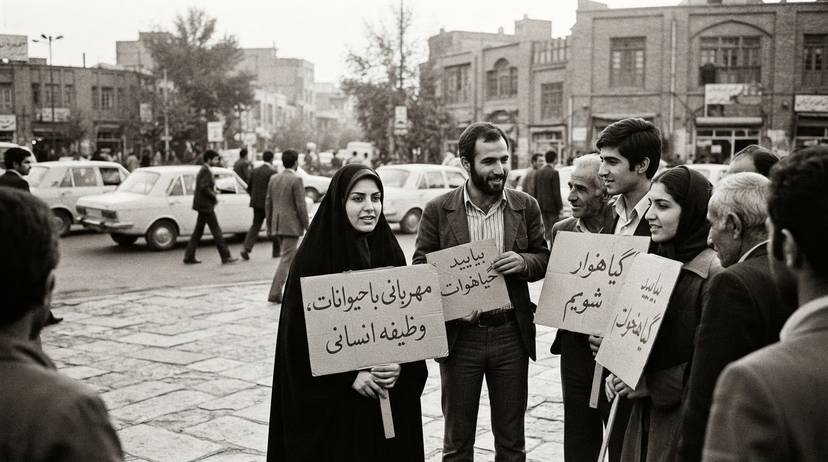 فعالان ایرانی حقوق حیوانات در حال اعتراض مسالمتآمیز در خیابانهای تهران.