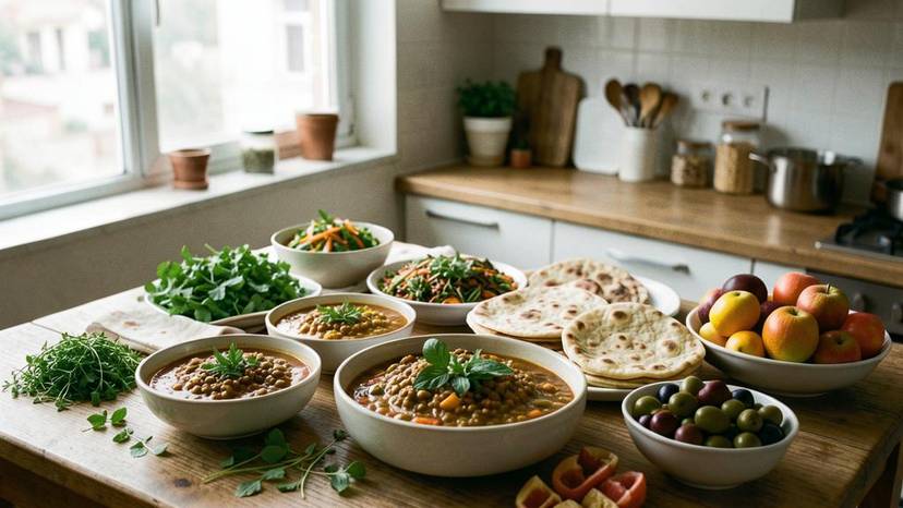 شروع رژیم گیاهخواری در ایران با غذاهای رنگارنگ گیاهی مانند خورشت عدس و سبزیهای تازه