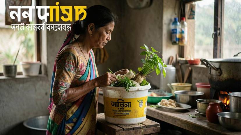বাংলাদেশে বকাশি কম্পোস্টিং বালতিতে রান্নাঘরের উদ্ভিজ্জ বর্জ্য ও বকাশি ব্রান