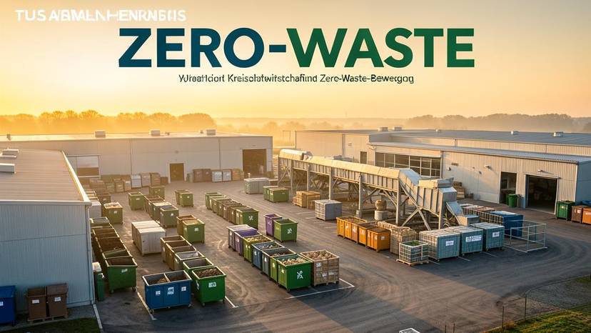 Luftbild eines modernen Recyclingzentrums in Deutschland mit sortierten Abfallbehältern und Kompostieranlage, Symbol für Kreislaufwirtschaft und Zero-Waste-Bewegung