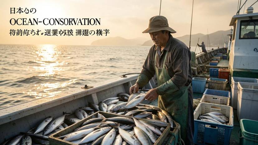 日本の漁師が混獲された魚を選別する船上の様子、持続可能な漁業改革の課題を象徴