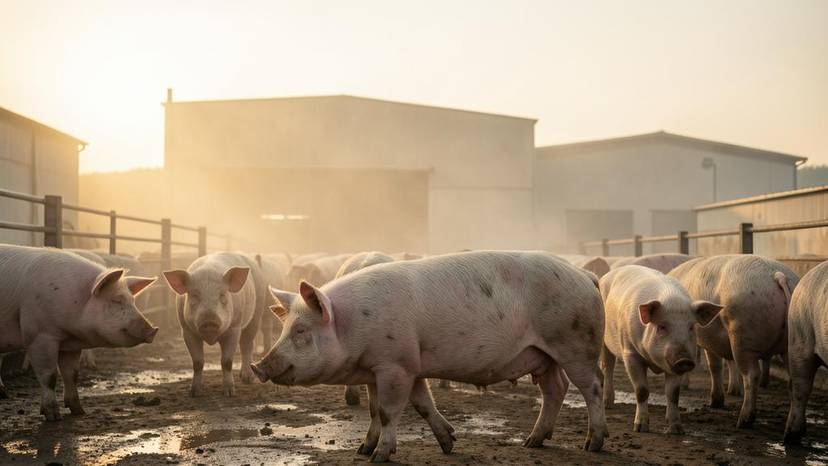 Camere de gaze CO2 pentru porci într-un abator modern din România, sacrificare umană, bunăstarea animalelor.