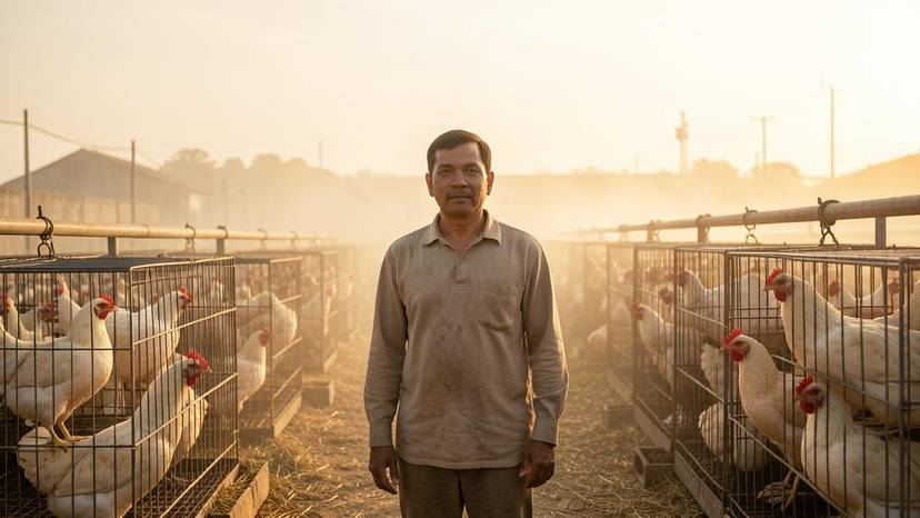 Rakaman kilang ayam Malaysia dalaman dengan sangkar bateri sesak dan habuk tebal