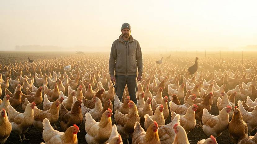 Intensieve pluimveehouderij in Nederland met dicht op elkaar gepakte kippen, een broedplaats voor vogelgriep en antibioticaresistentie.