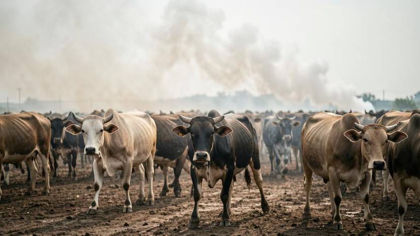Methane stranded asset factory farming Pilipinas — industrial feedlot na may baka at usok
