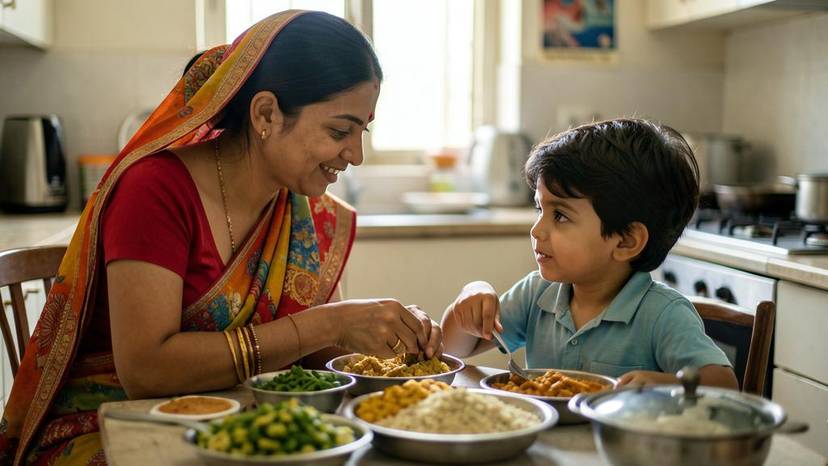 ਪੰਜਾਬ ਵਿੱਚ ਮਾਂ ਬੱਚੇ ਨੂੰ ਪੌਦਿਆਂ-ਅਧਾਰਤ ਭੋਜਨ ਬਾਰੇ ਸਮਝਾਉਂਦੀ ਹੋਈ, ਦੁੱਧ ਅਤੇ ਮੀਟ ਦੇ ਸੱਚ ਬਾਰੇ ਗੱਲਬਾਤ