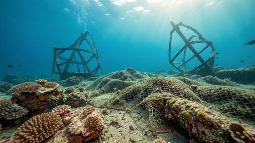 Bottom trawling seabed damage sa Pilipinas: sirang coral at putik mula sa trawl net sa Visayan Sea