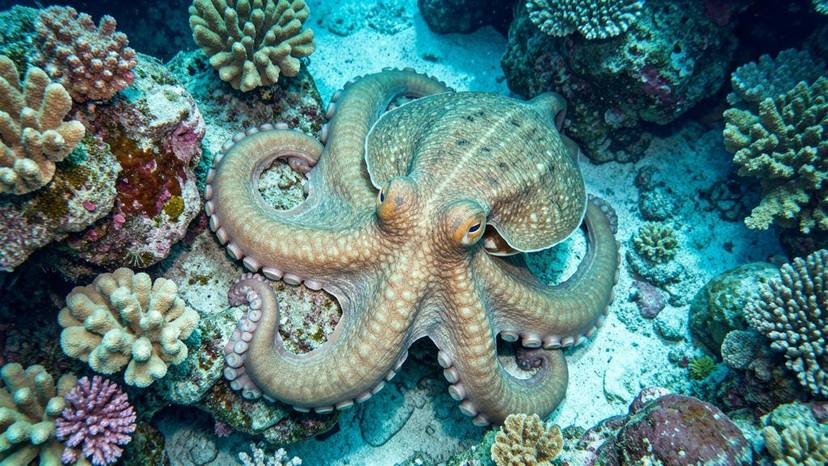 Pugita sa coral reef sa Pilipinas na nagpapakita ng katalinuhan at likas na tirahan, laban sa octopus farming