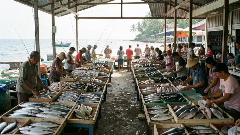 Mito tungkol sa overfishing sa Pilipinas, mataong palengke ng isda na may bakanteng lalagyan na sumisimbolo sa pagkaubos ng yamang-dagat