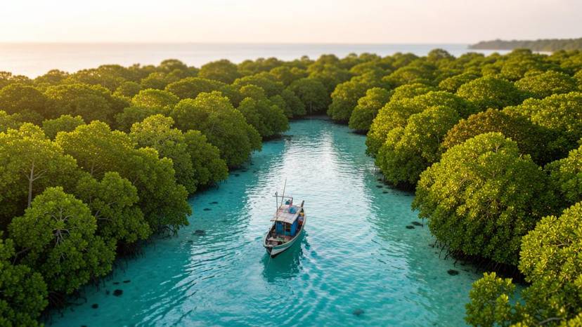 Aerial view ng mangrove forest sa Pilipinas na nagpapakita ng blue carbon ecosystem at coastal protection