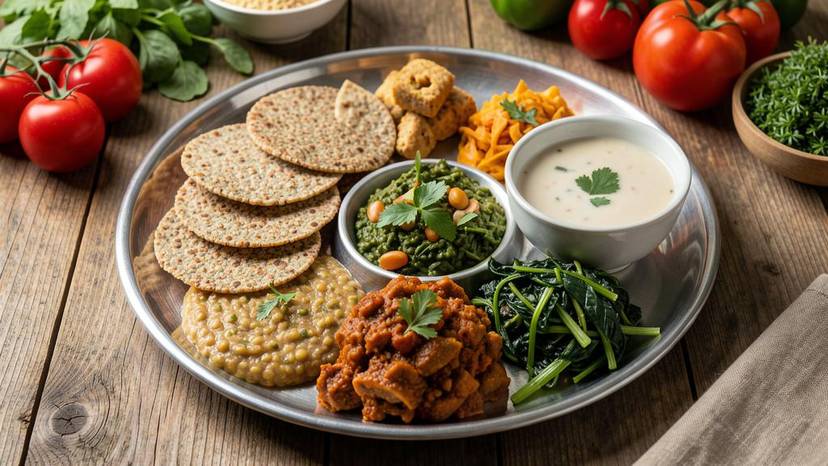 ગુજરાતી શાકાહારી થાળી પ્લાન્ટ-બેઝ્ડ આહાર હૃદયરોગ નિવારણ માટે