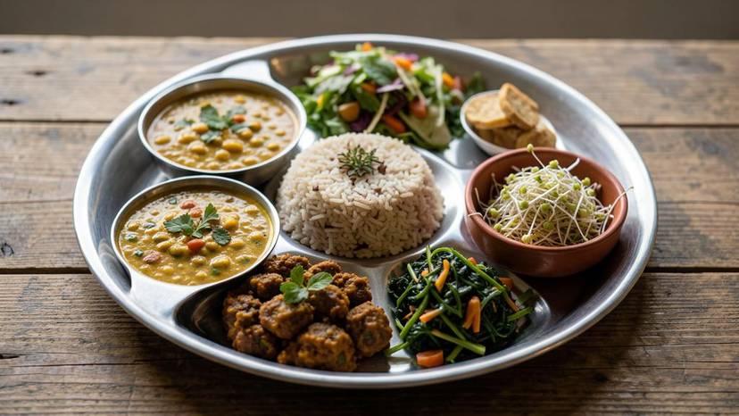 પ્લાન્ટ-બેઝ્ડ આહાર હૃદયરોગ અટકાવે છે – ગુજરાતી થાળીમાં દાળ, બ્રાઉન રાઇસ અને શાકભાજી