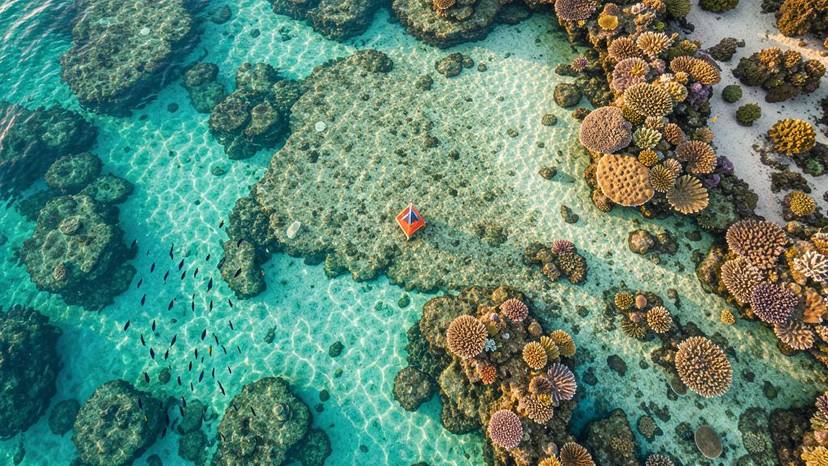 Aerial view ng marine protected areas sa Pilipinas na may coral reef at isda, 2026