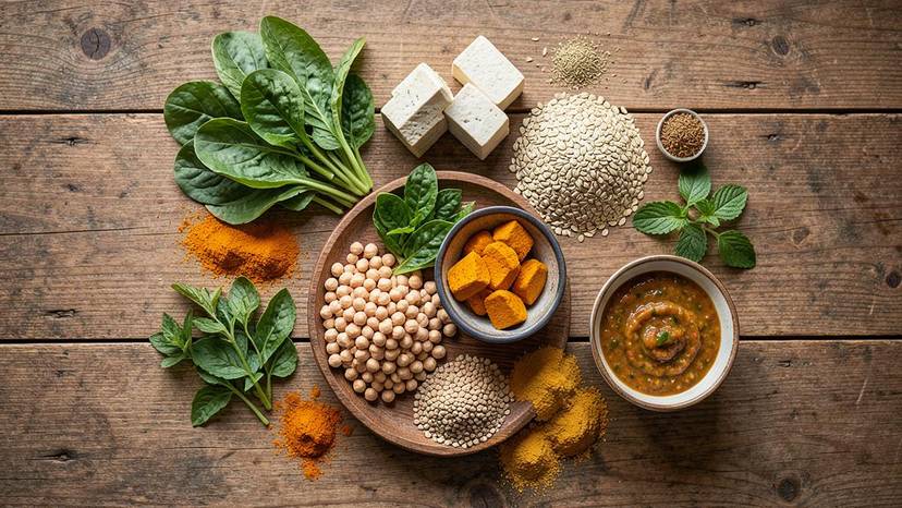 ਤਾਜ਼ੇ ਪੌਦਿਆਂ-ਅਧਾਰਤ ਭੋਜਨ ਦੀ ਤਸਵੀਰ: ਛੋਲੇ, ਦਾਲ, ਟੋਫੂ, ਹਰੀਆਂ ਸਬਜ਼ੀਆਂ ਅਤੇ ਮਸਾਲੇ, ਪੰਜਾਬ ਵਿੱਚ ਸਿਹਤਮੰਦ ਵਿਕਲਪ