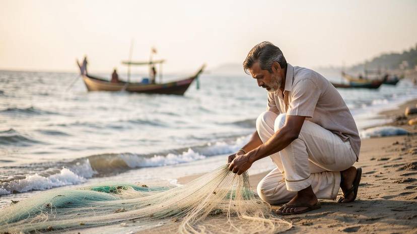 ગુજરાતના દરિયાકાંઠે બ્લાસ્ટ ફિશિંગ રોકવા માટે માછીમારો જાળ સાફ કરતા, સમુદાય આધારિત સંરક્ષણ