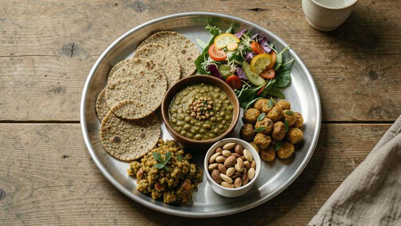 ગુજરાતી થાળીમાં પ્લાન્ટ-બેઝ્ડ આહાર: બાજરી રોટલી, તુવેર દાળ, ઉંધિયું અને સલાડ, હૃદયરોગ નિવારણ માટે