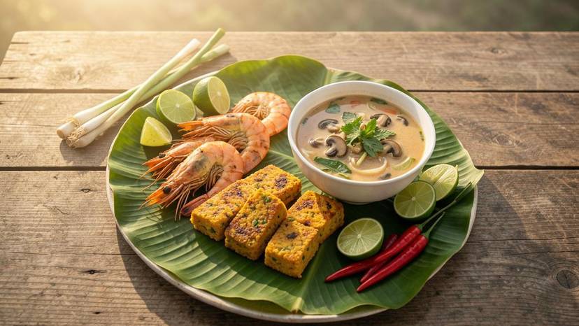 อาหารทะเลพืชไทยหลากหลายเมนูบนใบบัวตอง เริ่มต้นลดการกินปลาเพื่อทะเลไทย