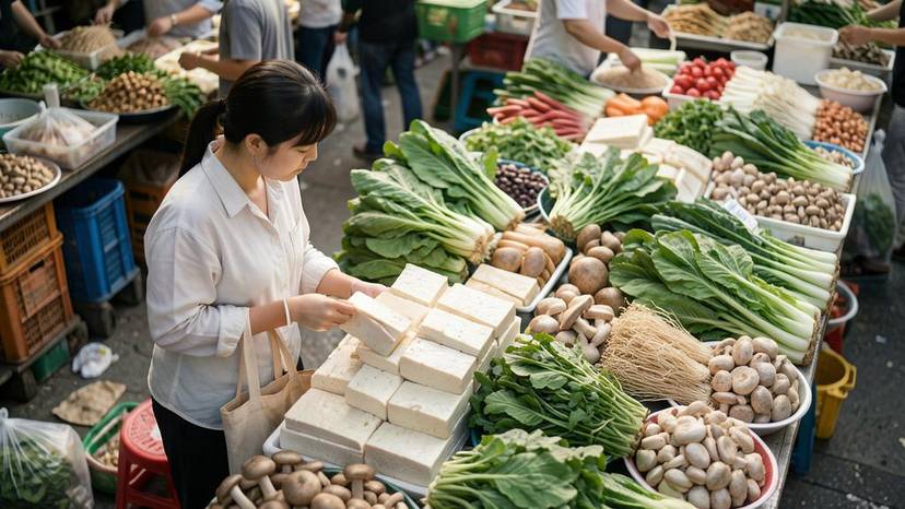北京菜市场素食食材豆腐蔬菜豆类价格实惠植物性饮食成本低