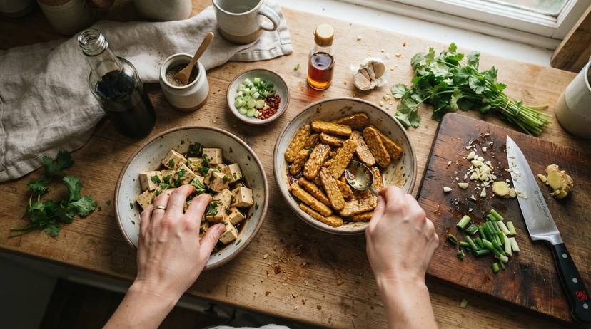 Suplemento de colina vegano ao lado de grão-de-bico assado, fonte vegetal do nutriente