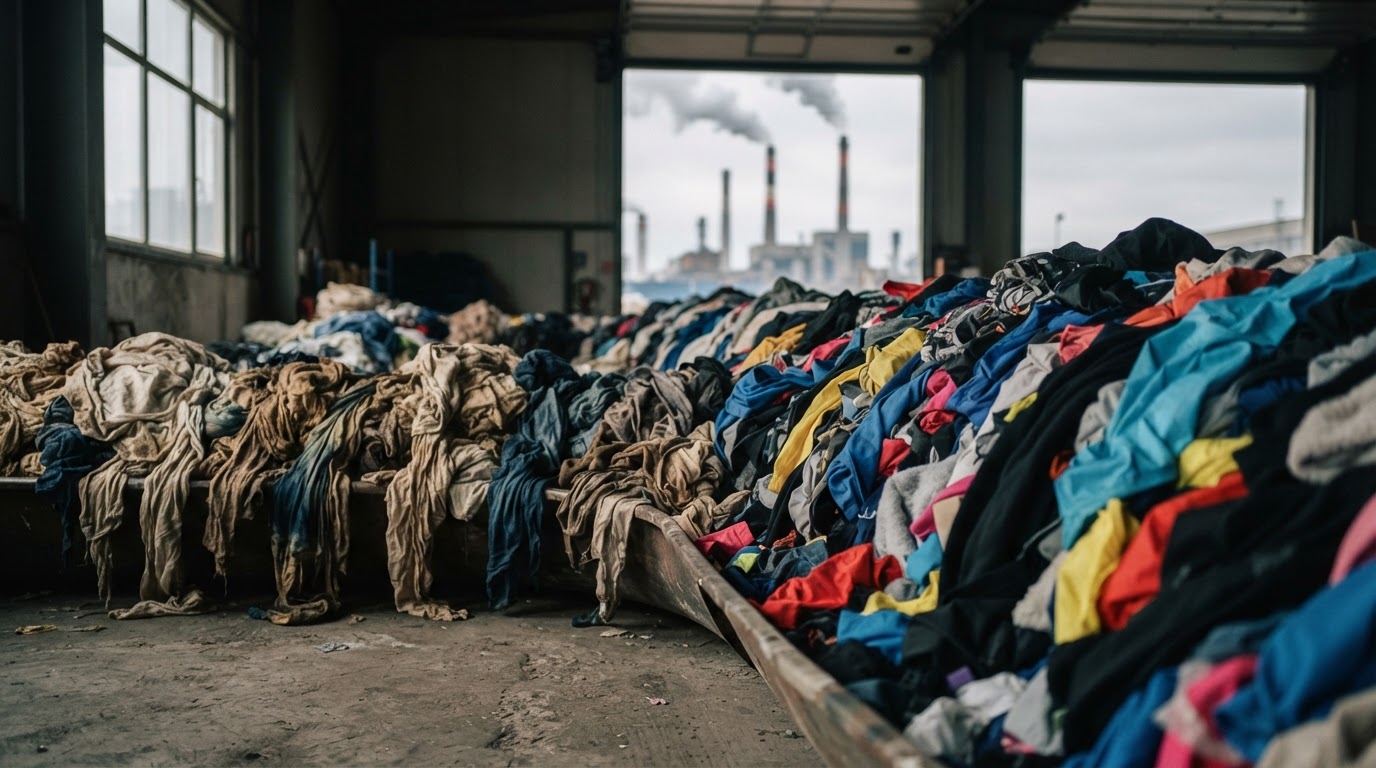 Grafiek van textielafval accumulatie, illustreert impact van fast fashion en de geschiedenis van greenwashing