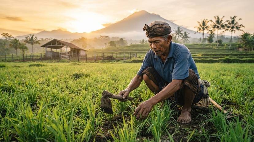 Petani Bali menanam oat di bekas lahan peternakan, pergeseran menuju pertanian nabati.