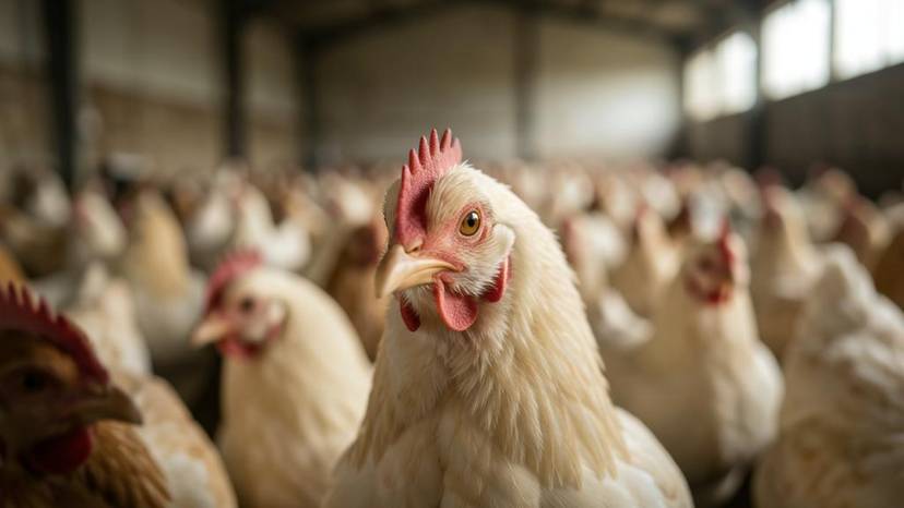 Rezistența la antibiotice în ferme industriale, hală avicolă aglomerată în România
