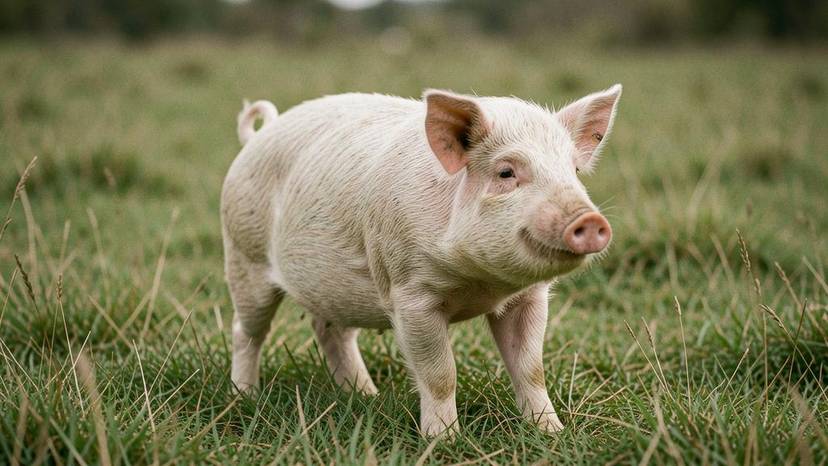 Babi-babi hidup bebas di padang rumput hijau, kontras dengan kondisi kandang bunting dan peternakan intensif.