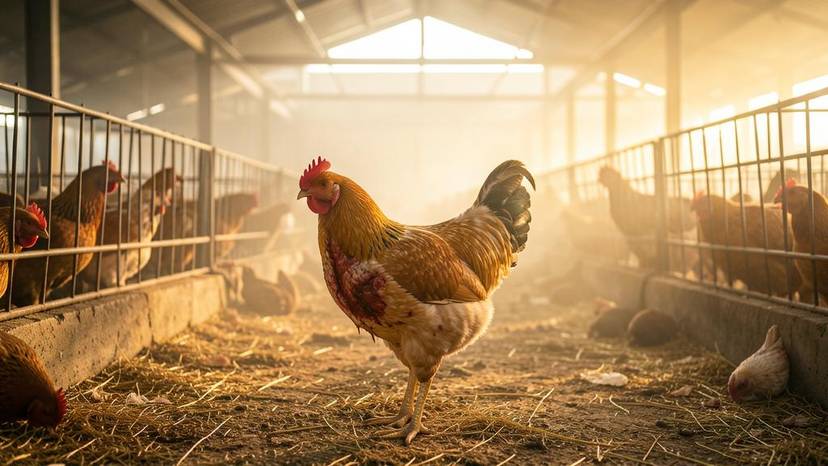 Ayam pedaging dengan luka kulit dalam kandang industri Malaysia