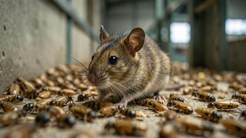 Grillos en un entorno de cría industrial, destacando la producción de proteína de insecto en la UE.