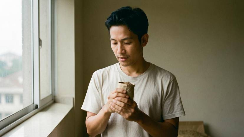 Proses fermentasi bokashi dengan bekatul di balkon apartemen Indonesia