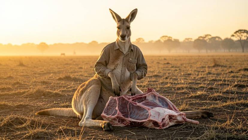 Känguru-Schlachtung in Australien: Verarbeitung von Känguru-Fleisch in einem Feld-Schlachthof, wirtschaftlicher Aspekt der Keulung