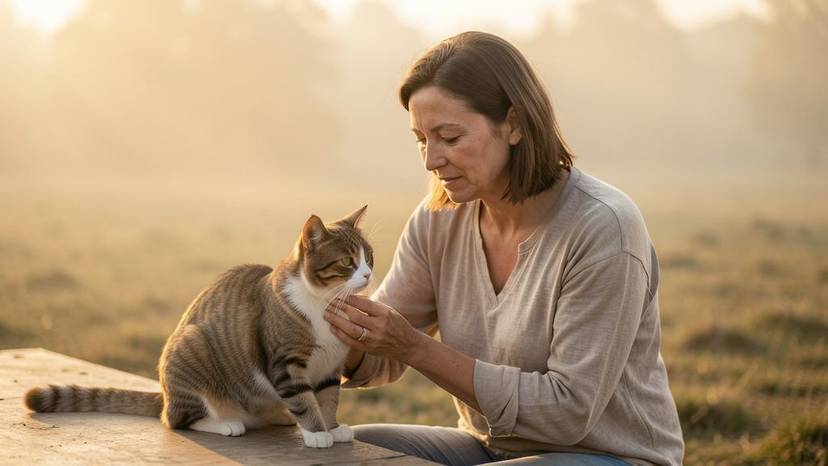 Frau streichelt Katze in einer Tierschutzorganisation, Symbol für Tierwohl und Engagement in Deutschland.